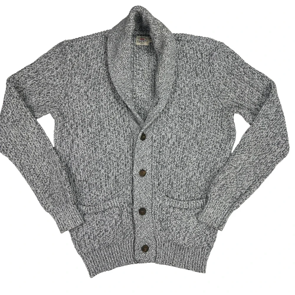 Faherty Men's Marled Cotton Cardigan Shawl Collar Sweater Medium Cosby Grandpa